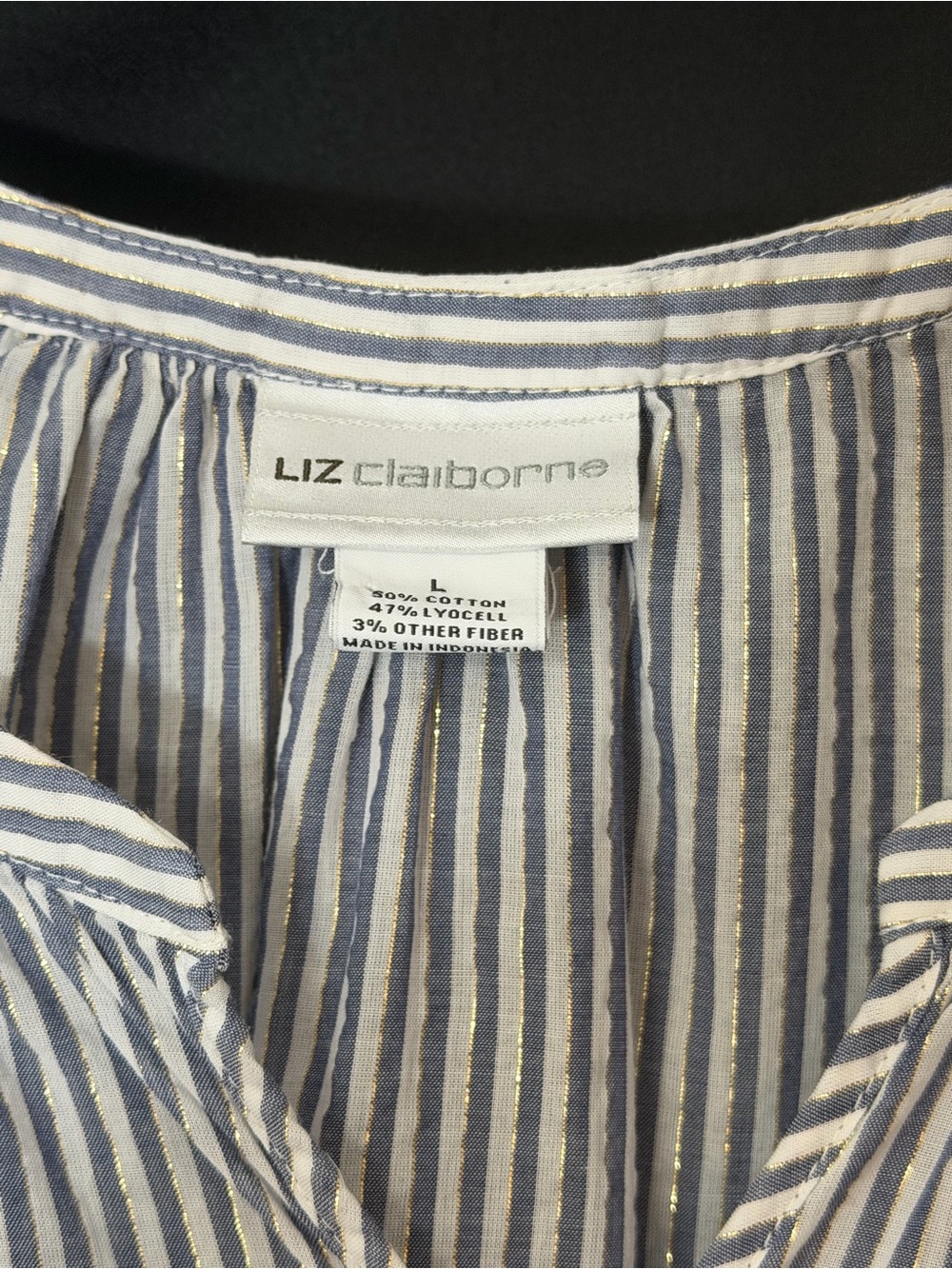 Liz Claiborne Navy and White Striped Tunic Top - Picture 2 of 5